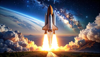 Space Shuttle Launching from Earth Orbit