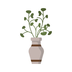 Flat Style Minimalist Green Leaf Plant in Pot Decorative Element