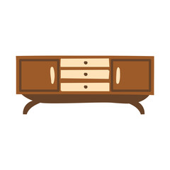 Simple Flat Style Wooden Sideboard with Drawers and Doors Furniture Illustration