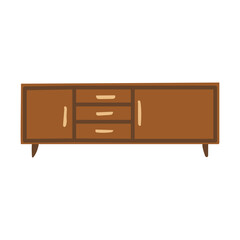 Simple Handdrawn Wooden Sideboard with Drawers and Cabinets Illustration