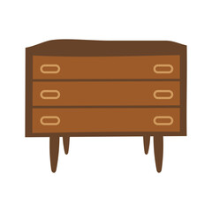 Flat Style Wooden Dresser with Three Drawers Minimalist Design Illustration