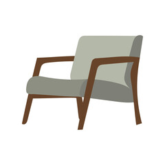 Minimalist Style Armchair Illustration with Wooden Frame and Grey Upholstery Design