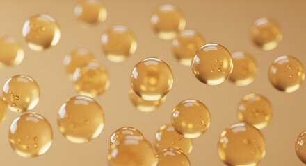 Golden bubbles floating abstractly, a captivating display of light and texture