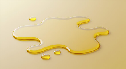Golden liquid spill: Close-up of fluid splash on a reflective surface background