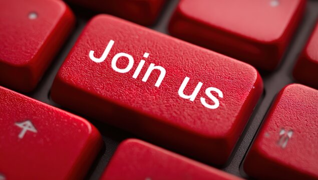 A red keyboard button with the text "Join us" written on it