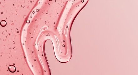 Rose gel serum texture with bubbles abstract pattern on pink background