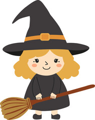 Cute Little Witch Cartoon with Broom