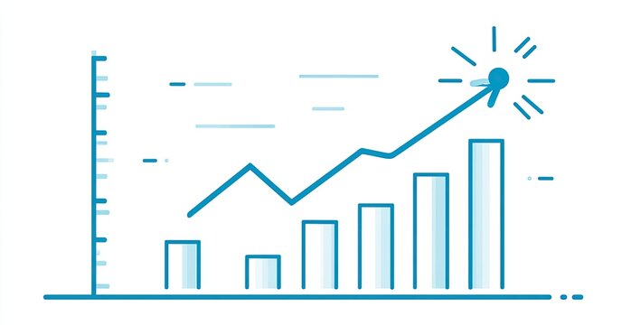 Simple graphic of a rising line graph with vertical bars, suggesting growth
