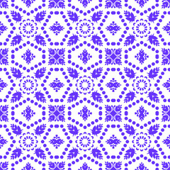 Purple Paisley Dreams: A Symmetrical Floral Pattern, Ornate Violet Symmetry: A Decorative Textile Design, Intricate Floral Dot work: Seamless Pattern in Royal Purple