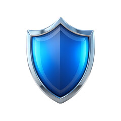 Blue shield with silver border security and protection concept on transparent background