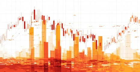 Abstract cityscape overlaid with financial charts, showing growth and fluctuation (1)
