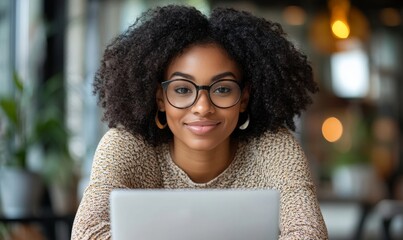 African American businesswoman taking a virtual video call meeting while working remotely from home. The image emphasizes inclusivity in the remote workplace for job candidates, Generative AI