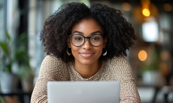 African American businesswoman taking a virtual video call meeting while working remotely from home. The image emphasizes inclusivity in the remote workplace for job candidates, Generative AI