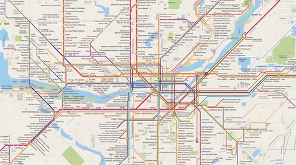 A detailed map of a complex urban subway system.