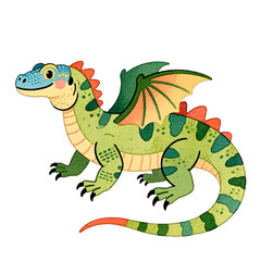 Obraz premium Whimsical Hand drawn watercolor dragon illustration, perfect for kids' fantasy projects and storybooks. This cute green creature with friendly eyes is ideal for children's designs and playful themes