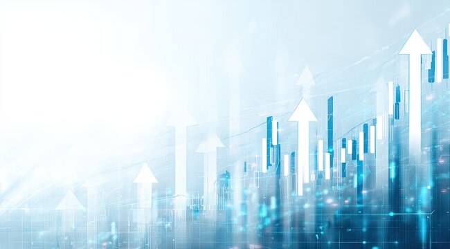 Abstract financial chart with upward arrows and data points - Powered by Adobe