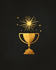 Golden trophy cup with shining star in minimalist 