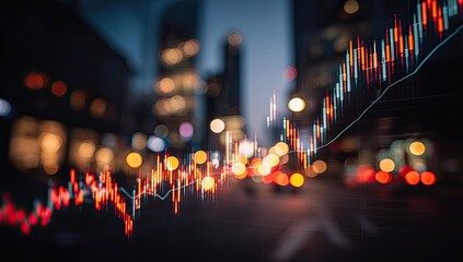 Abstract financial chart overlaid on a blurred city street at night