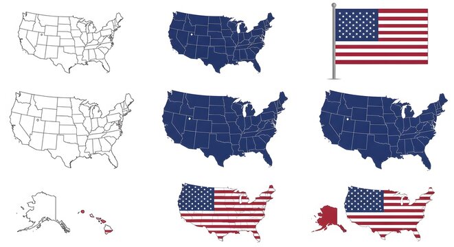 United states maps and flag illustration