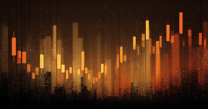 Abstract cityscape with financial charts