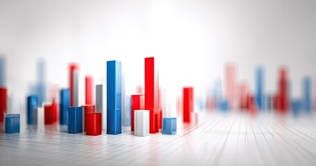 Abstract 3D bar graphs in red, blue, and white