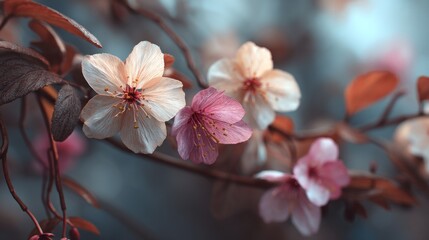Obraz premium Artistic presentation of decorative cherry blossoms on branches in springtime