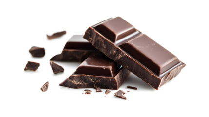 A chocolate bar with a few pieces missing. The chocolate bar is cut in half and has a few pieces missing