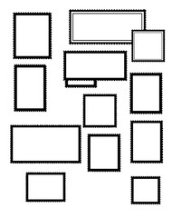 Postage stamp rectangle and square set. Mockup postage stamps. Blank postage stamp borders