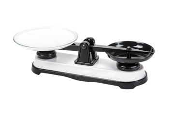 White and balance scale with glass tray isolated on a transparent background kitchen scale