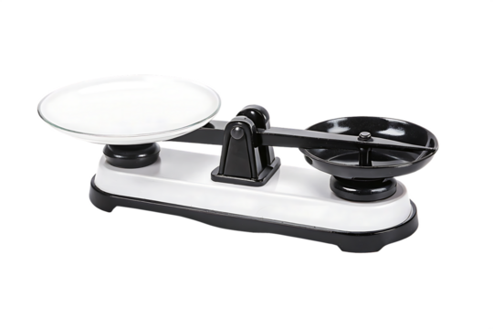 White and balance scale with glass tray isolated on a transparent background kitchen scale