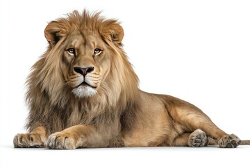 Obraz premium Lion lying down, full body, against white background