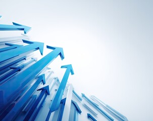 Abstract 3D graphic of many blue arrows pointing upward