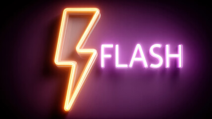 Neon sign with 'flash' and lightning bolt on dark background.