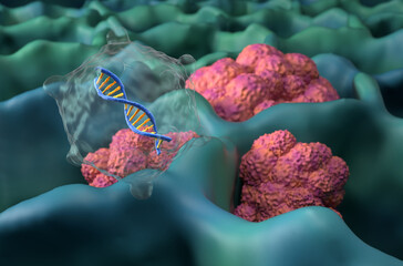 Gene therapy in lung cancer (LC) - closeup view 3d illustration