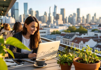 A successful business team communicates virtually on a digital screen