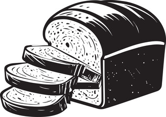 Loaf of Bread with Slices Silhouette | Black Illustration Vector