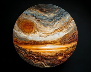 Colorful Jupiter painting showcasing Great Red Spot and clouds