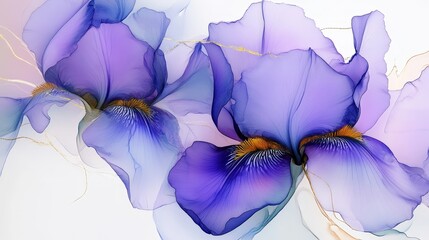 Beautifully crafted alcohol ink artwork features delicate flowers in vibrant purple and gold hues, creating a stunning visual appeal