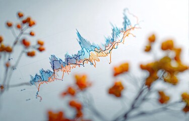 Abstract chart with colorful lines, overlaid with delicate, out-of-focus, dried yellow and orange flowers