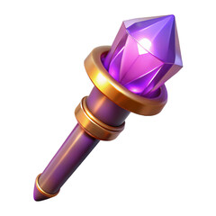 A purple crystal staff with golden rings isolated on transparent background, a magic item