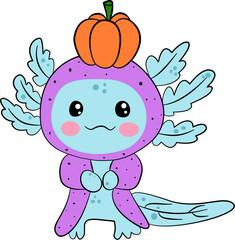 Axolotl cartoon and pumpkin