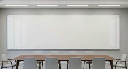 Modern empty conference room with large whiteboard and meeting table
