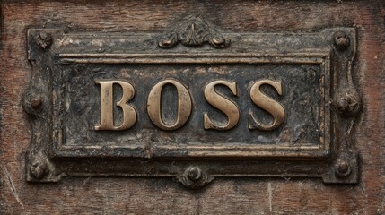 Vintage door nameplate with BOSS in grunge  image