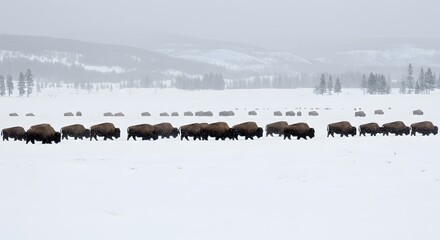 Bison herd winter landscape