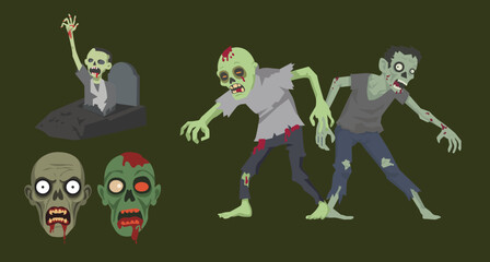Zombie Cartoon Set - Scary Halloween Undead Characters