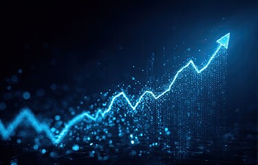 Abstract upward trending graph of glowing blue data points on a dark background