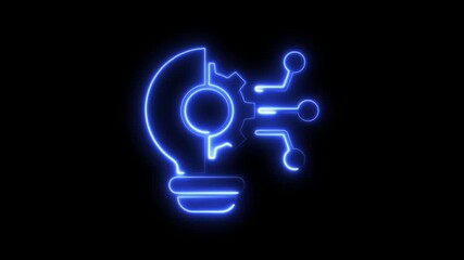 Glowing neon setting and Light bulb with rotating gears outside animated icon on black background. Simple and creative Business Idea concept icon .neon light bulb icon with animation 