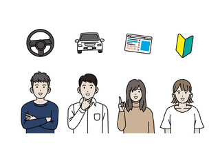 運転免許証の習得を考える人々のイラスト