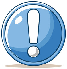 Blue exclamation mark icon in a glossy bubble. Cartoon vector illustration for warning, alert, or important notice.