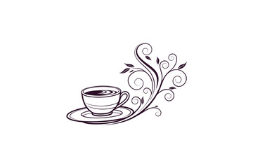 Tea cup icon saucer steam swirl hot beverage design